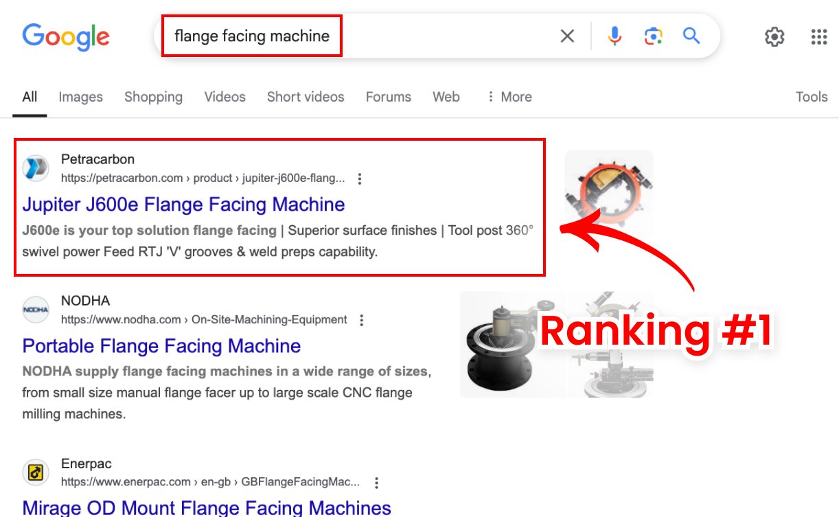 Petracarbon ranking #1 on Google for 'flange facing machine'